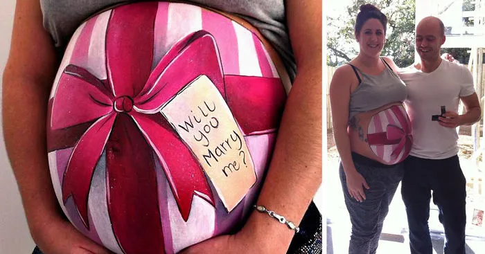 Dad-To-Be Proposes To His Pregnant Girlfriend With Baby Bump Painting That Was Revealed In The Mirror