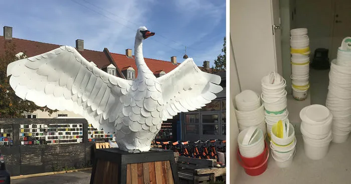 I Created A Swan From 300 Recycled Plastic Buckets To Show Recycling Is Beautiful