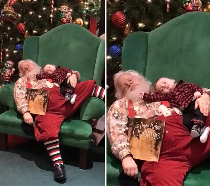 Baby Falls Asleep While Waiting In Line To See Santa; Santa Tells Parents Not To Wake Him