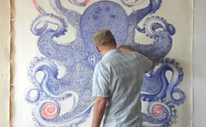 Artist Spends 1 Year Using Only Discarded Ballpoint Pens To Draw Giant Octopus