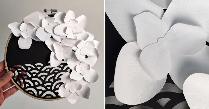 I Hand-Cut A Paper Flower Sculpture And Carved The Faint Veins On Each Petal By Hand