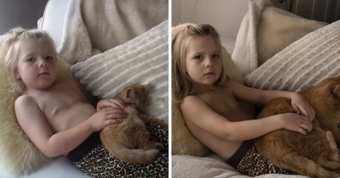 I Recreated A Photo Of My Older Daughter With A Kitten Seven Years Later
