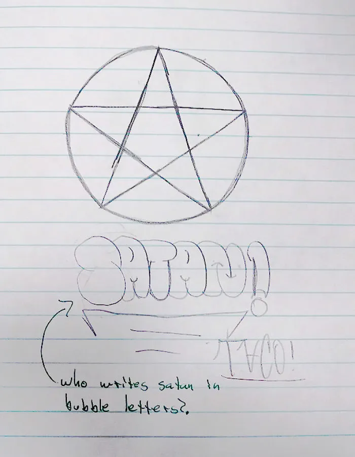 Who Writes Satan In Bubble Letters?