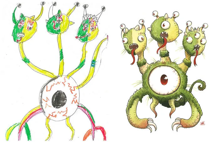 55 Artists Recreate Kids' Monster Doodles In Their Unique Styles