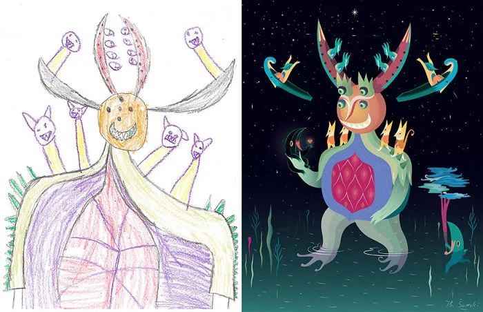 55 Artists Recreate Kids' Monster Doodles In Their Unique Styles