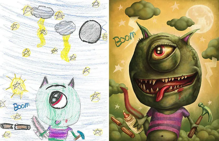 55 Artists Recreate Kids' Monster Doodles In Their Unique Styles