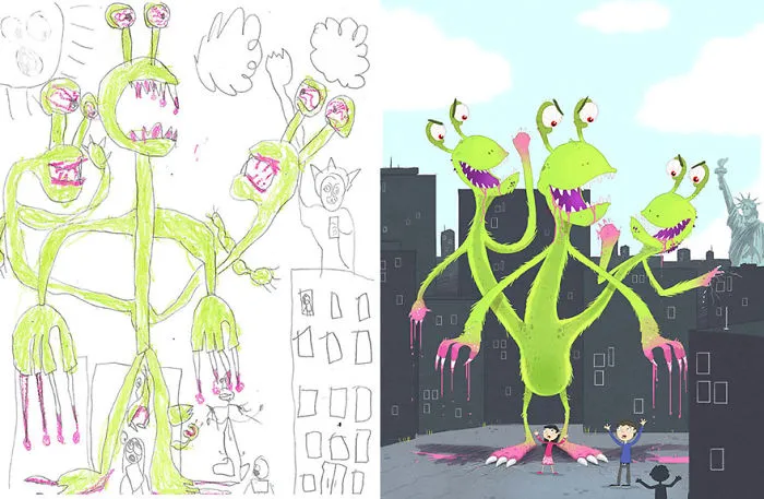 55 Artists Recreate Kids' Monster Doodles In Their Unique Styles