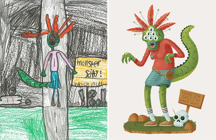 55 Artists Recreate Kids' Monster Doodles In Their Unique Styles