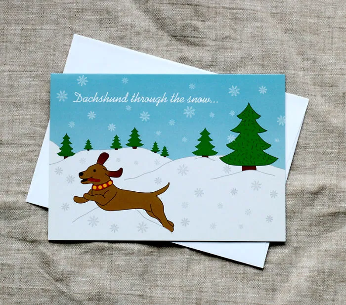 Dachshund Through The Snow Christmas Card