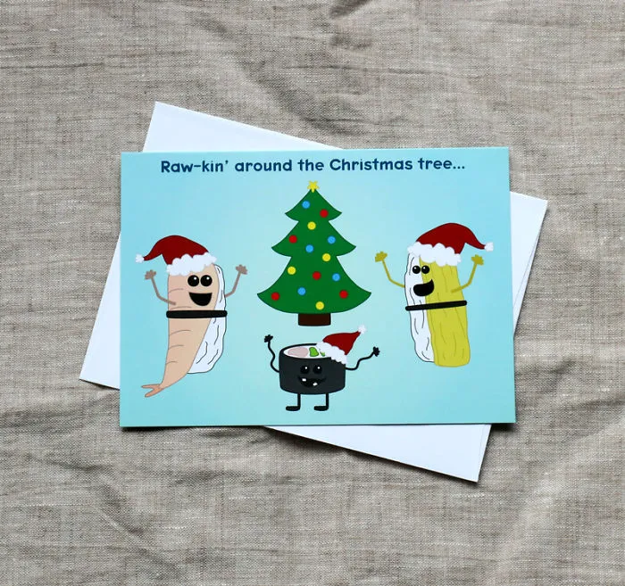 Raw-kin Around The Christmas Tree Sushi Card
