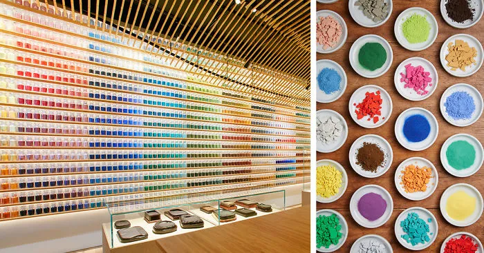 4,200 Pigments Lined Up On Japanese Paint Supply Store's Walls To Support Traditional Art Techniques