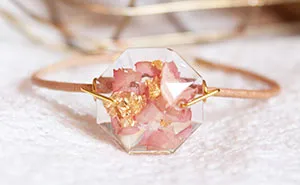 Real Flower Petals And Gold Flakes In Resin Jewelry By Lyuda