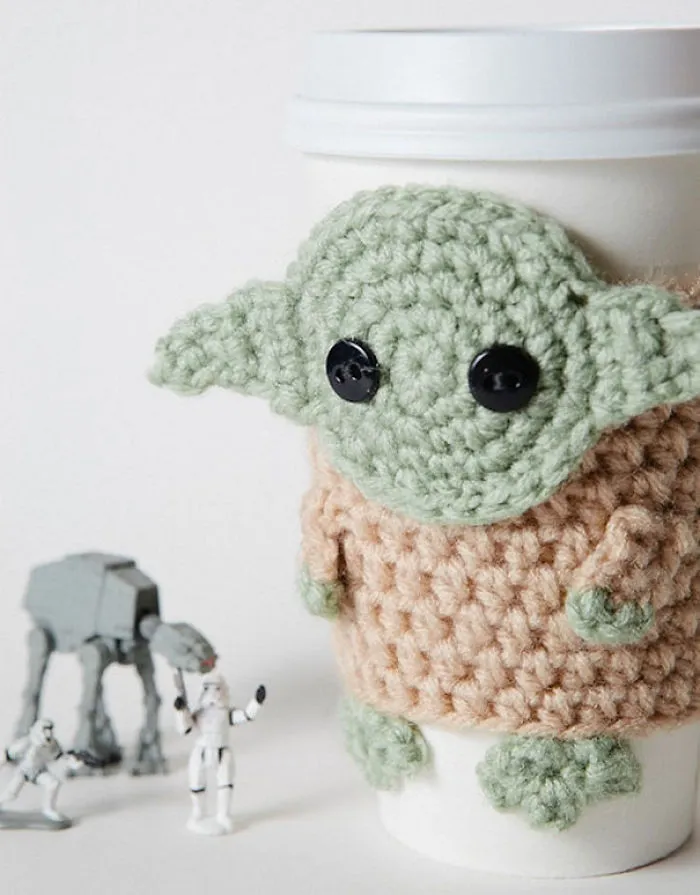 Crocheted Yoda Coffee Cozy