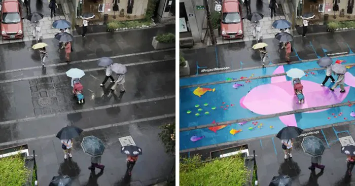 Colorful Murals Appear On Roads Only When It's Raining