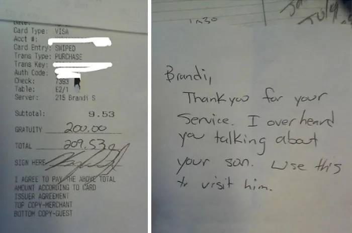This Customer Who Tipped A Waitress $200 On A $9.00 Meal After He Overheard Her Talking Quietly To A Coworker About Missing Her Son