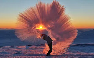 Pouring Hot Tea At -40C Near The Arctic Circle During Sunset