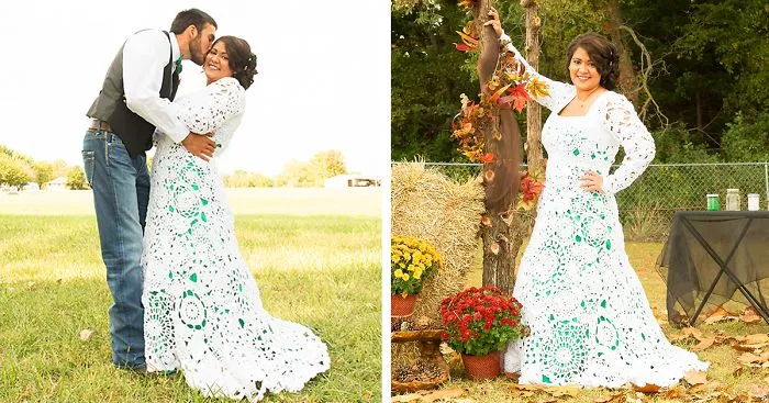 Bride Spends 8 Months Crocheting Her Own $70 Wedding Dress, And It Looks Like A Million Dollars