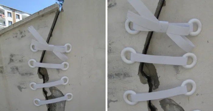 Someone Stitched This Cracked Wall