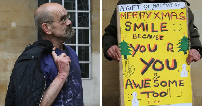 Homeless Man Teaches Passers-By How To Smile And Looks For Job Using Twitter