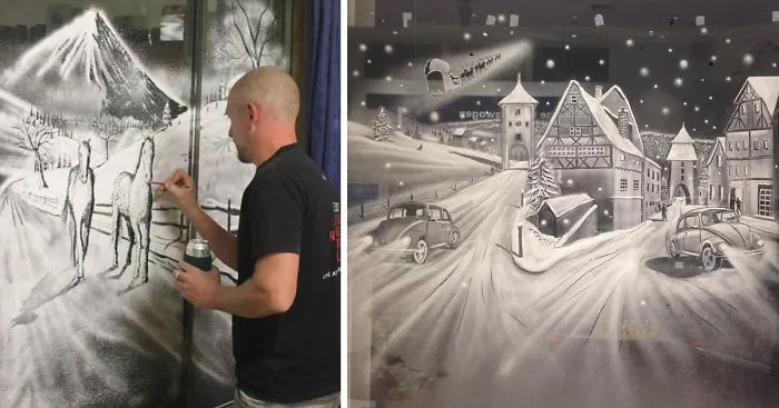 Window Snow Art That I Created Using Snow Spray