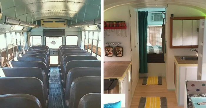 Dad And Son Convert Old 90’s School Bus Into A Tiny Dream Home