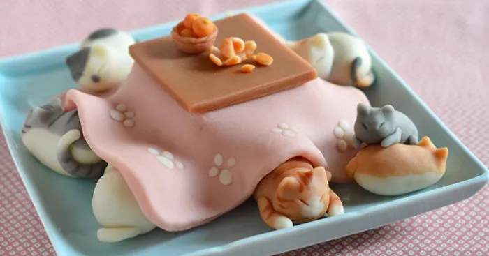 Candy Cats Sleeping Under A Candy Japanese Table