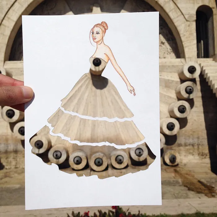 Armenian Illustrator Completes His Cut-Out Dresses With Everyday Objects