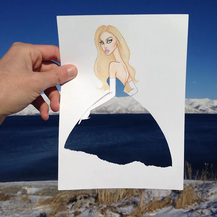 Armenian Illustrator Completes His Cut-Out Dresses With Everyday Objects