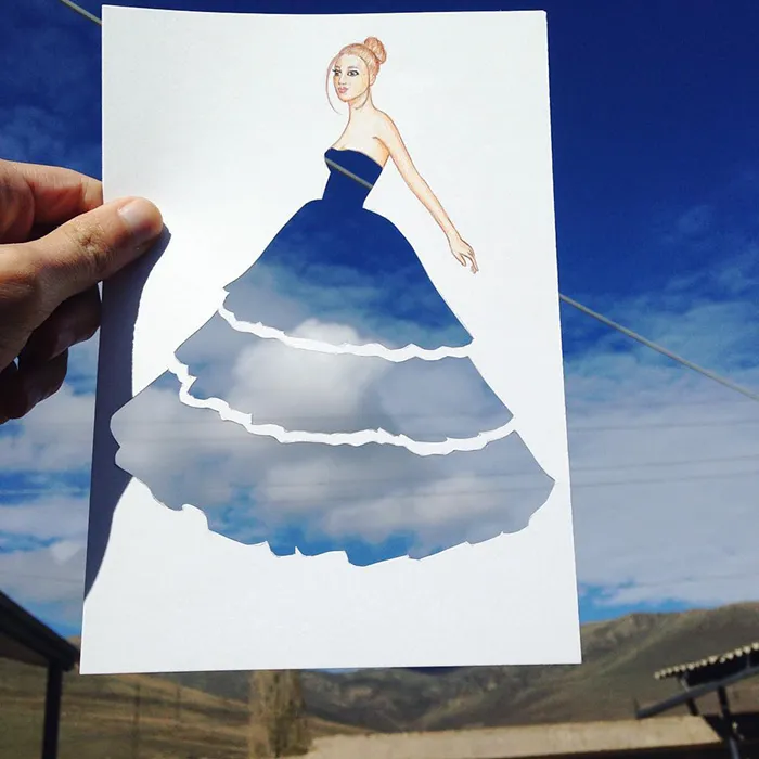 Armenian Illustrator Completes His Cut-Out Dresses With Everyday Objects