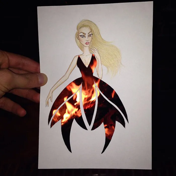 Armenian Illustrator Completes His Cut-Out Dresses With Everyday Objects