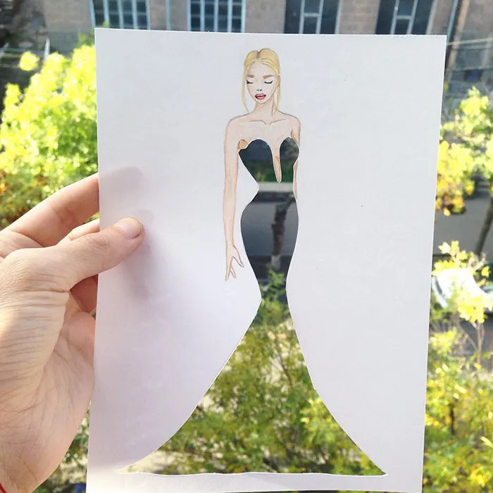 Armenian Illustrator Completes His Cut-Out Dresses With Everyday Objects