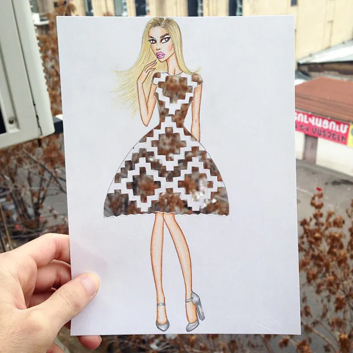 Armenian Illustrator Completes His Cut-Out Dresses With Everyday Objects