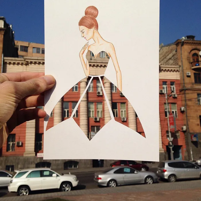Armenian Illustrator Completes His Cut-Out Dresses With Everyday Objects