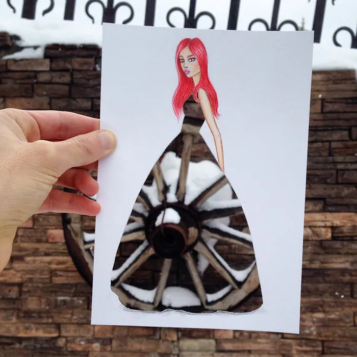 Armenian Illustrator Completes His Cut-Out Dresses With Everyday Objects