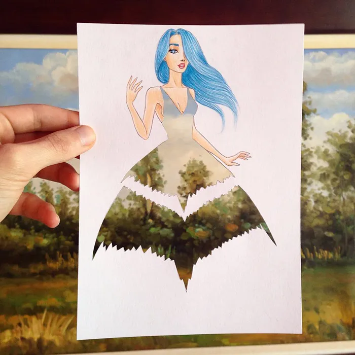 Armenian Illustrator Completes His Cut-Out Dresses With Everyday Objects