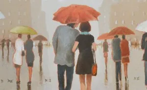 Artist Paints  Hundreds Of People Walking In The Rain