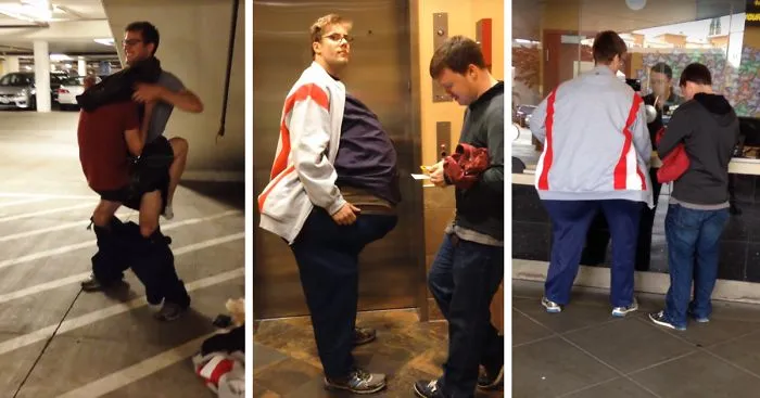 Best Friends Sneak Into A Movie Dressed As One Person (Video)