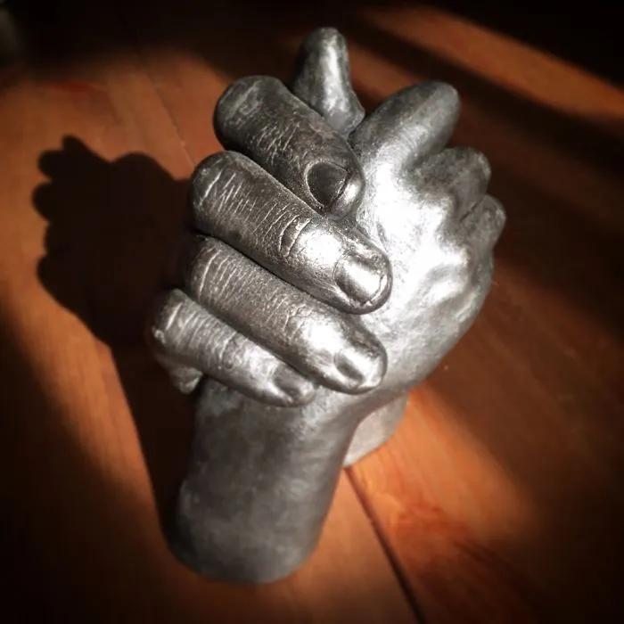 Brothers Hands Cast In Stone With Silver Finish