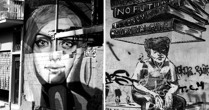 Street Art In Athens In Black And White