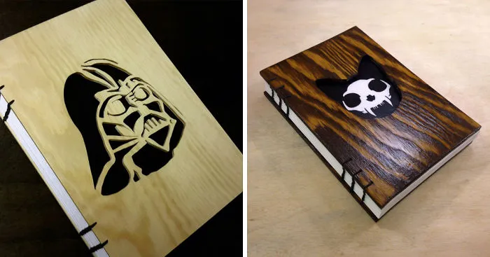 I Cut Images Into Wood To Create Unique Notebook Covers