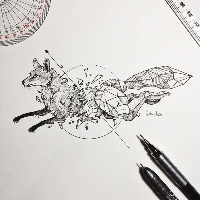 Intricate Drawings Of Wild Animals Fused With Geometric Shapes