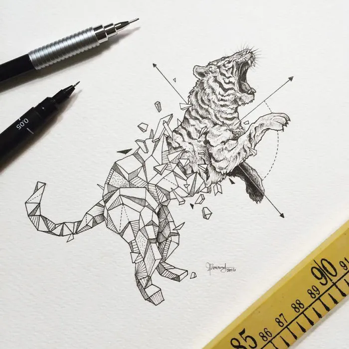 Intricate Drawings Of Wild Animals Fused With Geometric Shapes