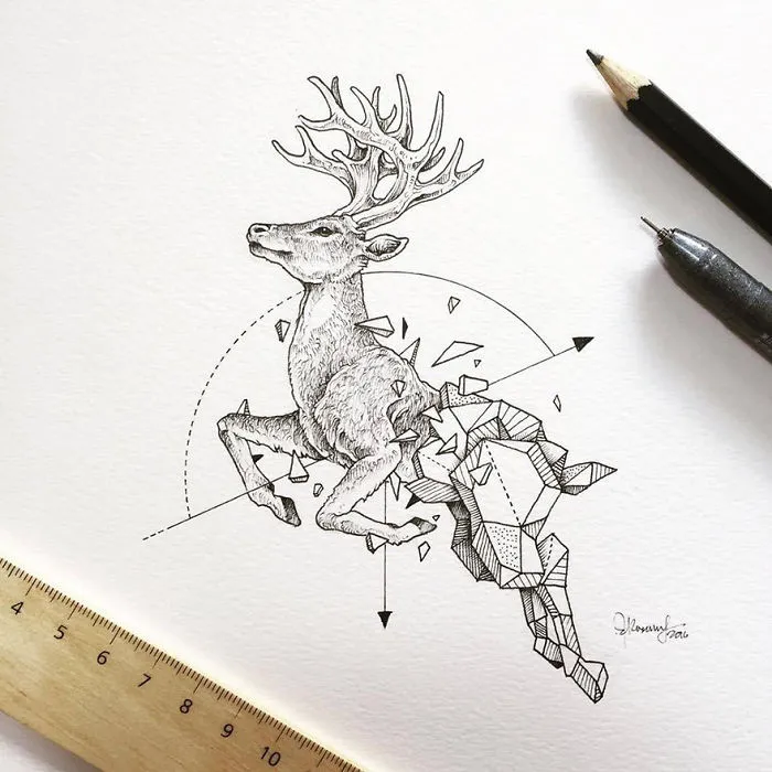 Intricate Drawings Of Wild Animals Fused With Geometric Shapes