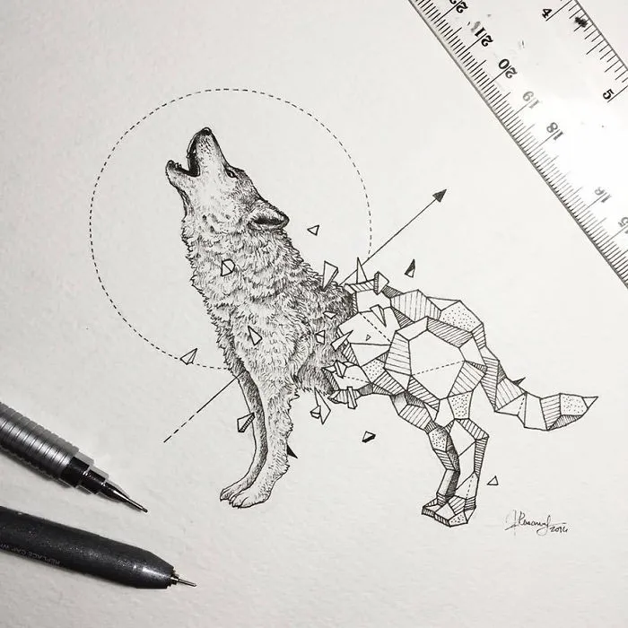 Intricate Drawings Of Wild Animals Fused With Geometric Shapes