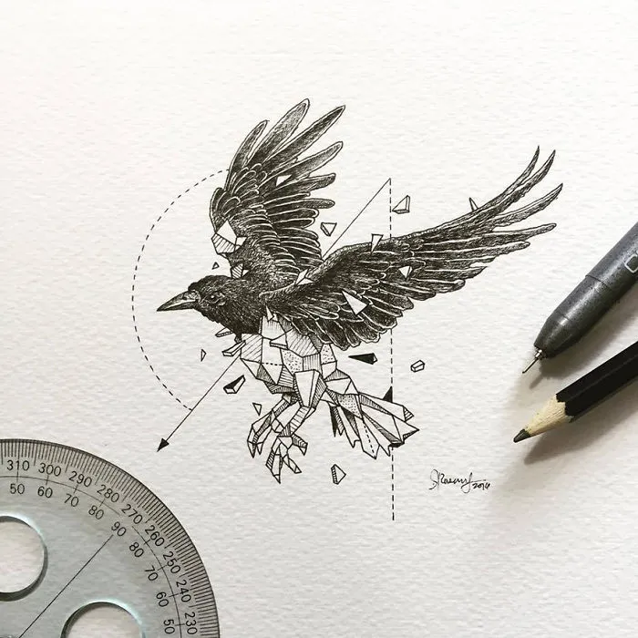 Intricate Drawings Of Wild Animals Fused With Geometric Shapes