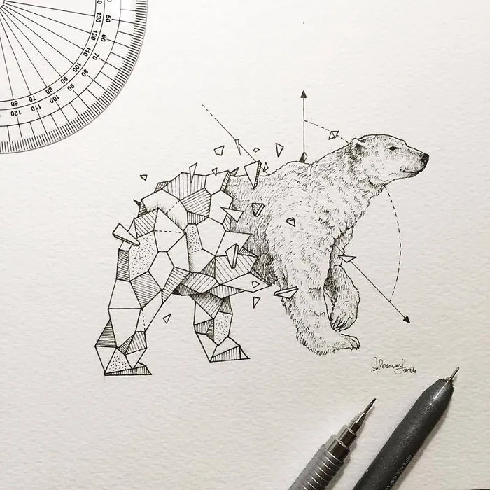 Intricate Drawings Of Wild Animals Fused With Geometric Shapes