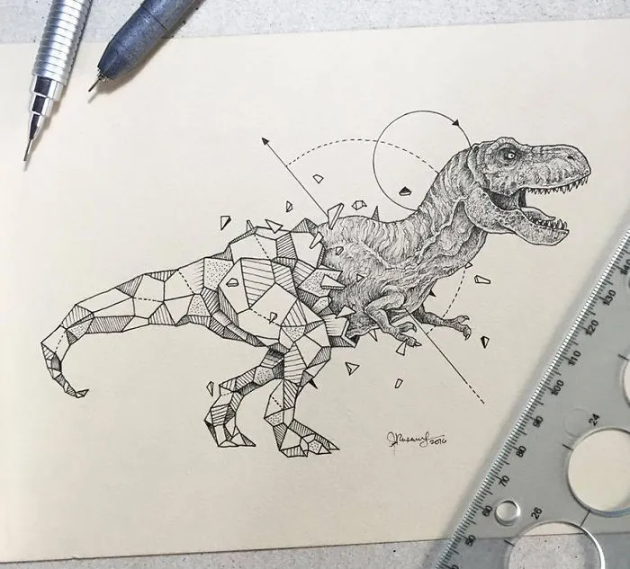 Intricate Drawings Of Wild Animals Fused With Geometric Shapes