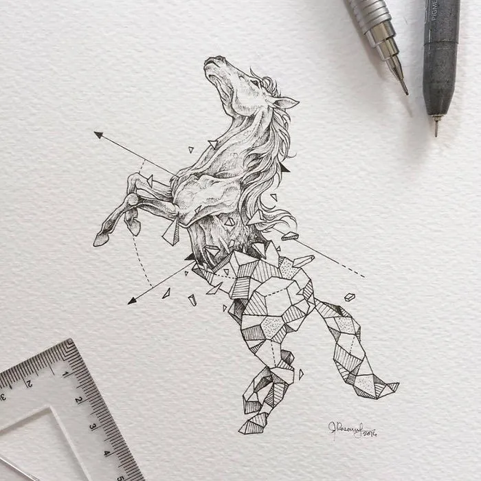 Intricate Drawings Of Wild Animals Fused With Geometric Shapes