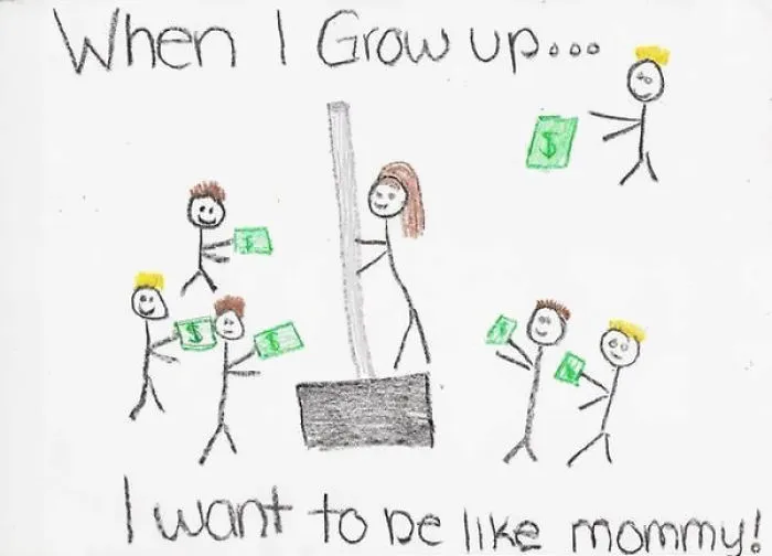 Little Girl Drew A Picture Of Her Mom At Work. The Mother Is Actually Selling A Snow Shovel At Home Depot