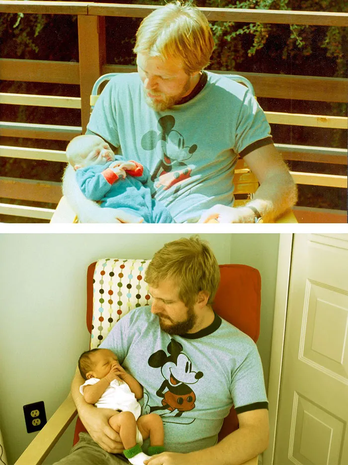 My Dad At 29 With Me At 2 Weeks. Me At 29 With My Boy At 2 Weeks